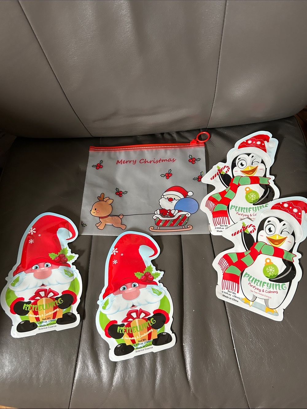 Christmas Santa Pouch + 4 Holiday Face Masks Self Care Gift Set (NWOT)